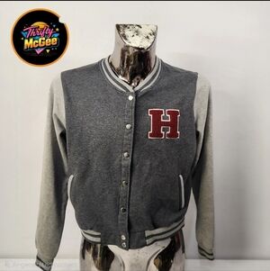 Ambiance Women’s/Junior Varsity Jacket Gray Snap Front Letterman Coat Xl